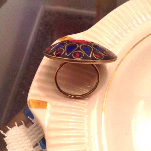 Tribal Polished Lapis Stone Statement Ring - Vintage - Picture 5 of 5